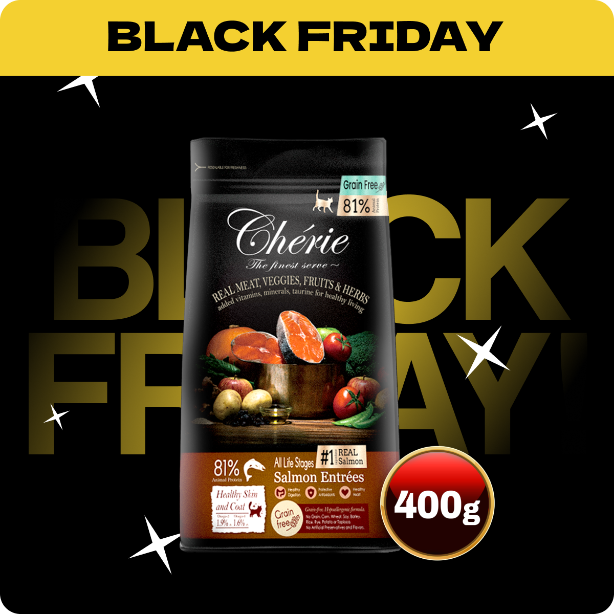 Chérie Sucha kotów Łosoś Entrées 400g. | Formuła Bezzbożowa | Rabat