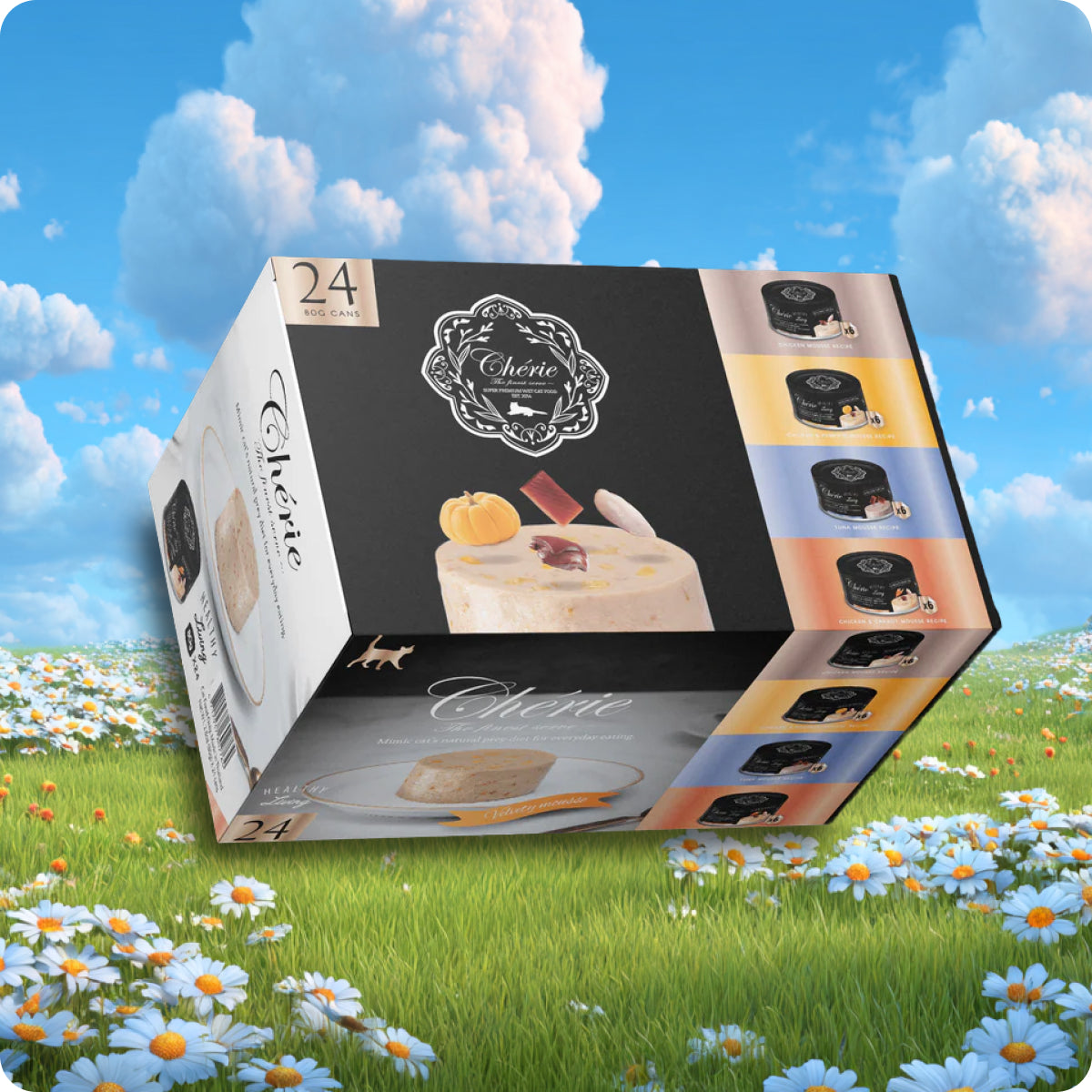 PROMOCJA (20+4) Chérie Kolekcja Aksamitnych Musów Zestaw 24 szt. x 80 g. + GRATIS 1 Meaty Cubes