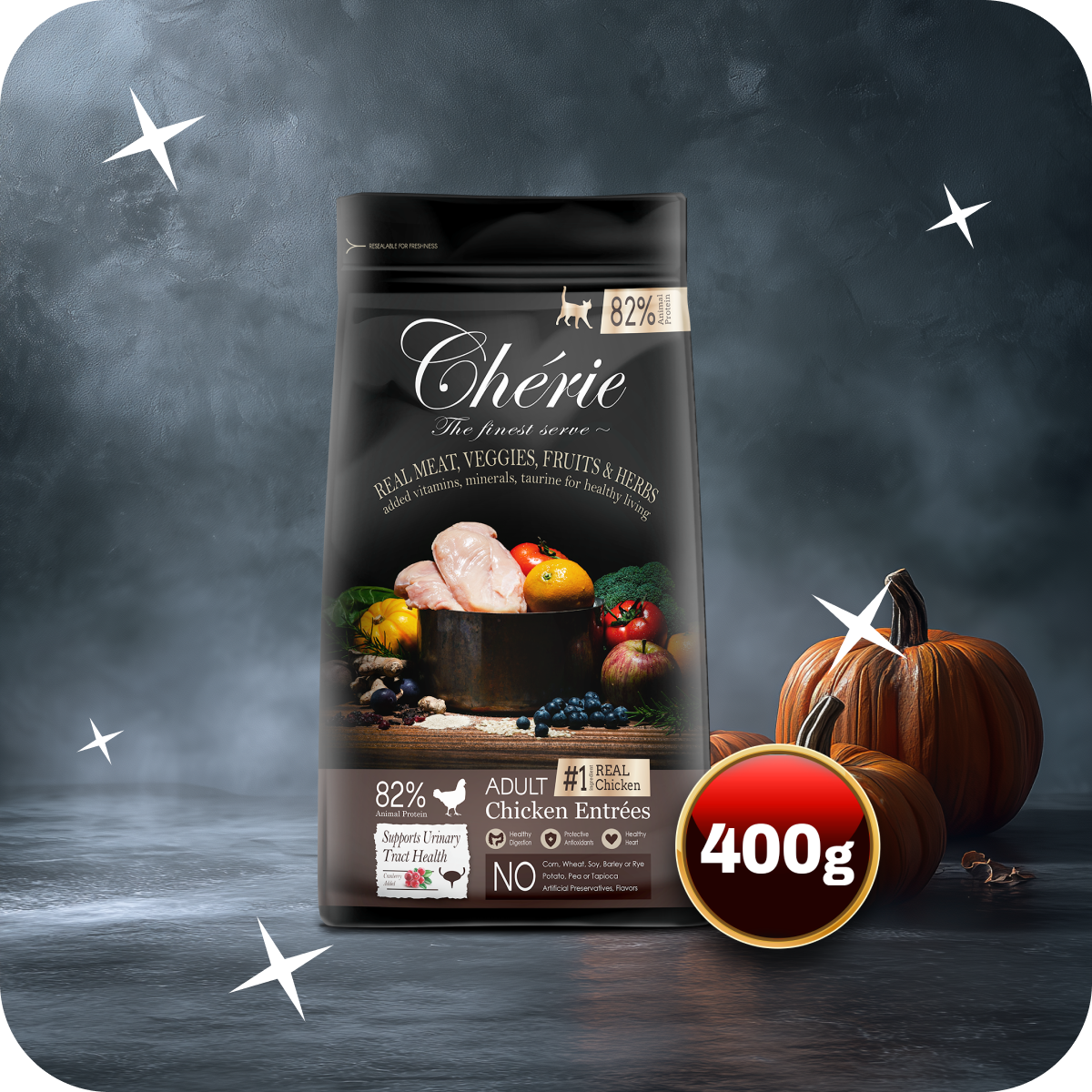 Chérie Sucha karma Kurczak Entrées 400g. | dla kotów sterylizowanych + GRATIS