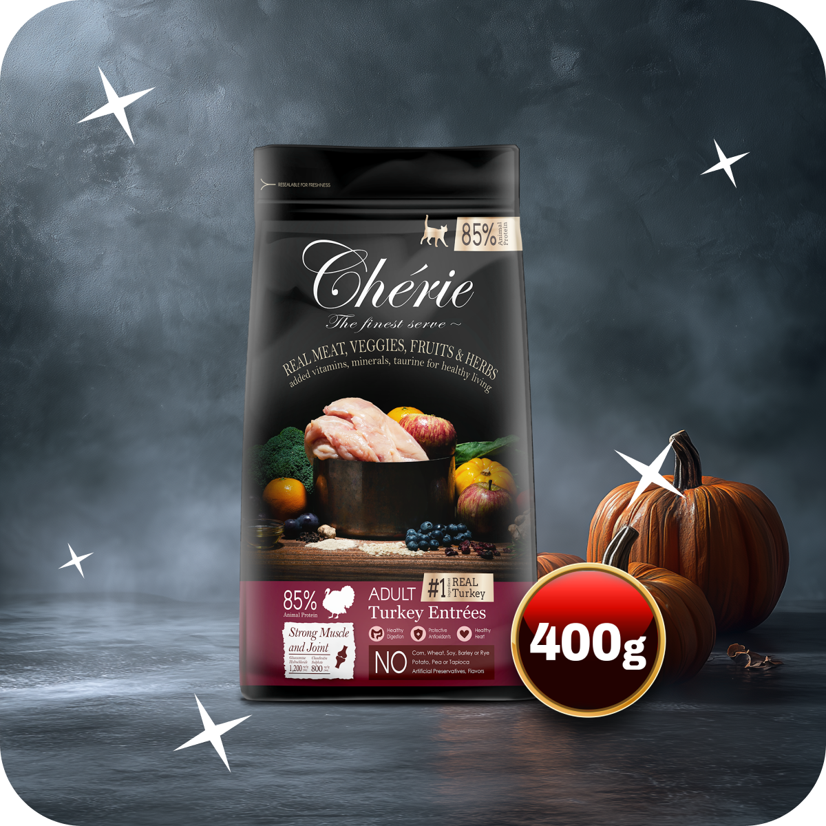 Chérie Sucha Karma Indyk Entrées 400g. | dla kotów sterylizowanych + GRATIS