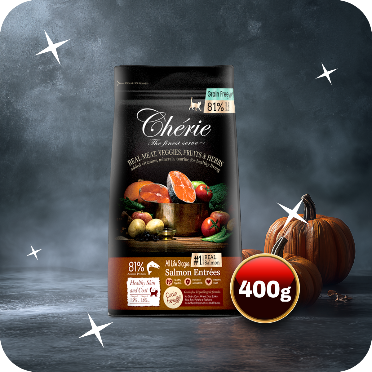 Chérie Sucha karma Łosoś Entrées 400g. | Formuła Bezzbożowa