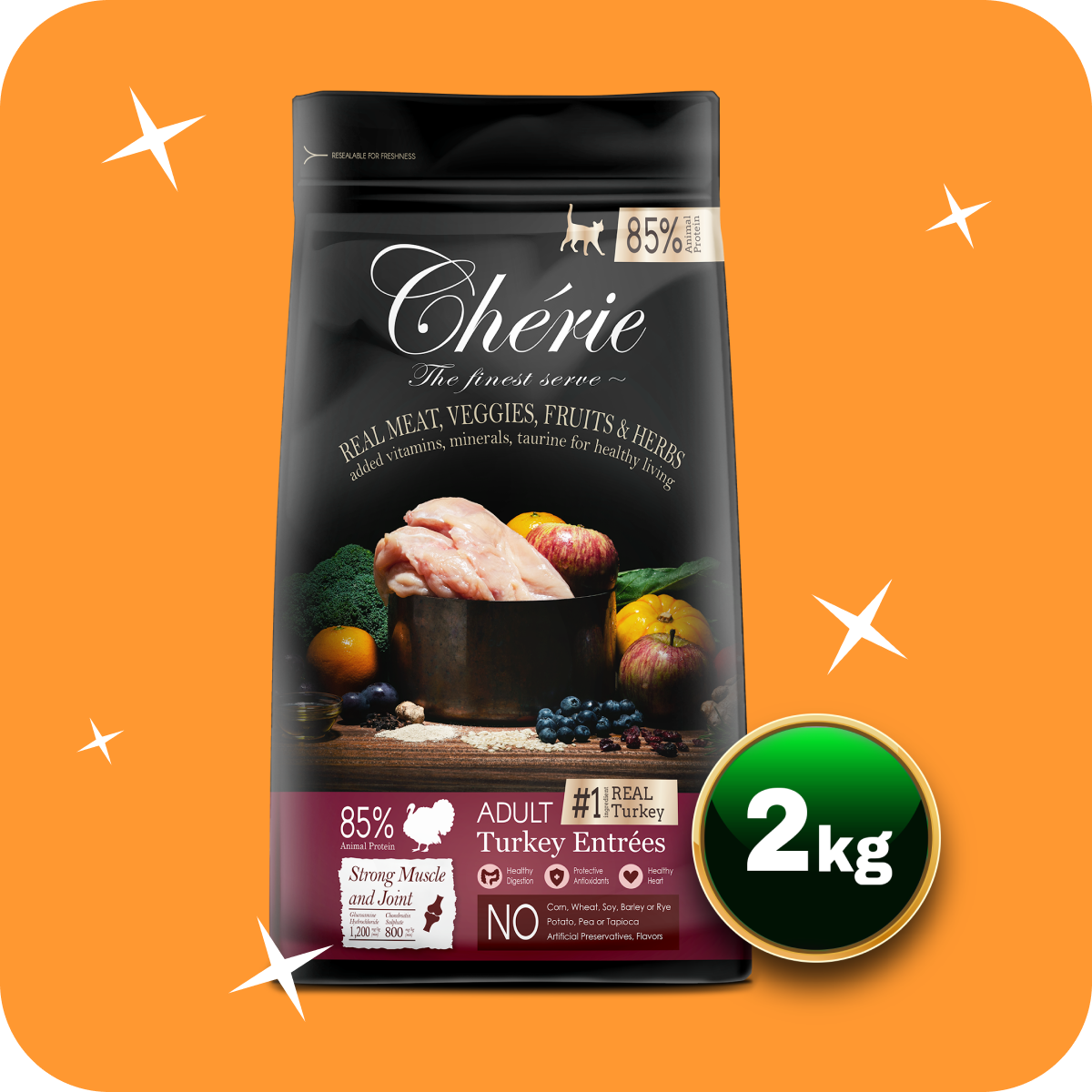 Chérie Sucha karma Indyk Entrées 2kg. | dla kotów sterylizowanych + GRATIS
