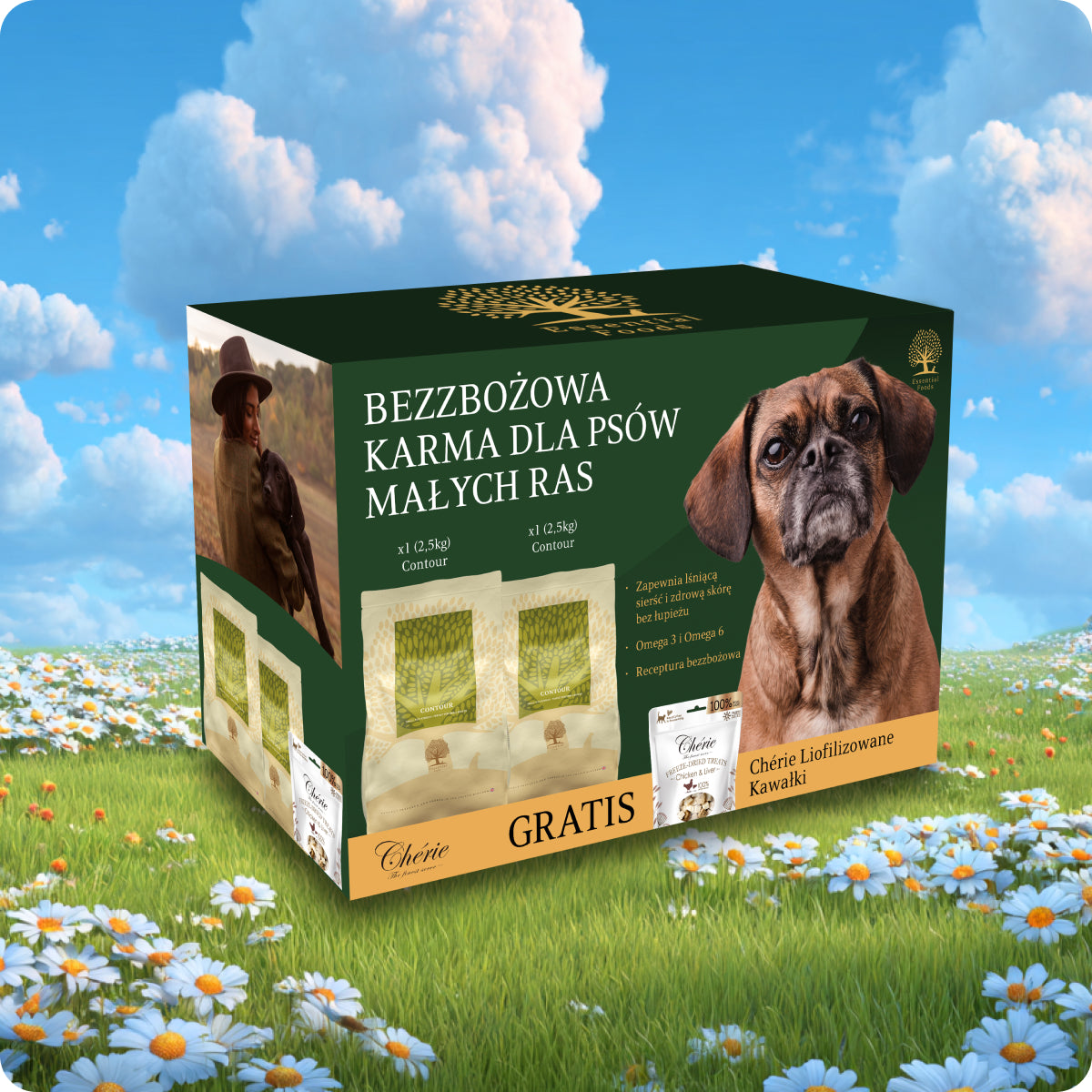 ESSENTIAL Bezzbożowa karma dla psów Małych Ras + GRATIS Chérie Liofilizowane Kawałki