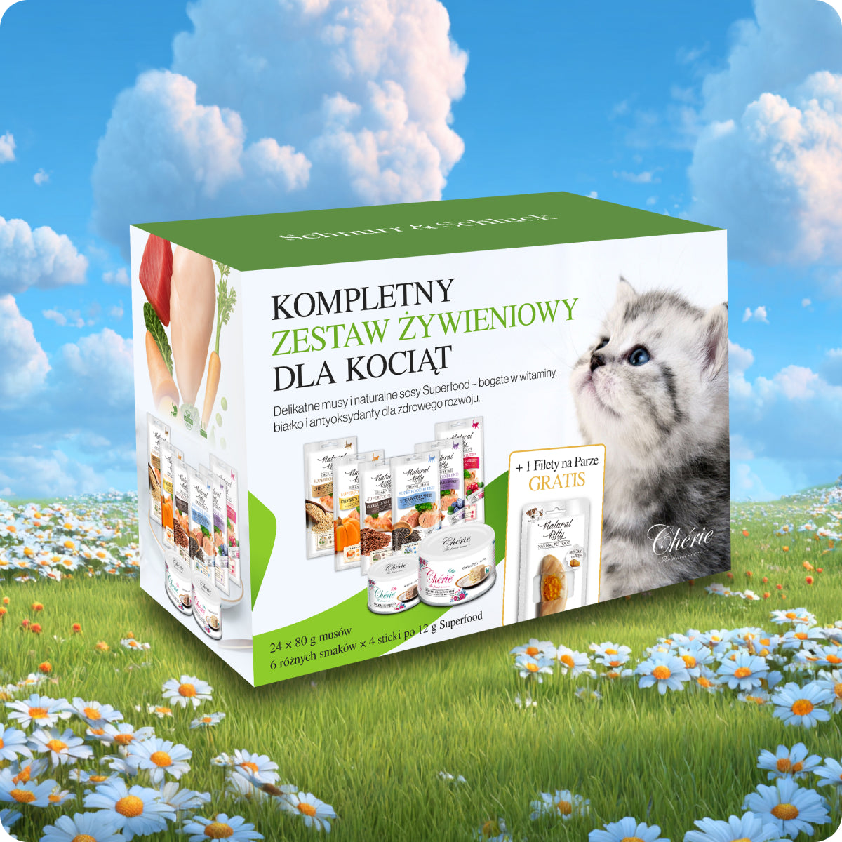 Chérie Zestaw Startowy |  Pierwszy jadłospis dla kociąt +  Gratis Filet