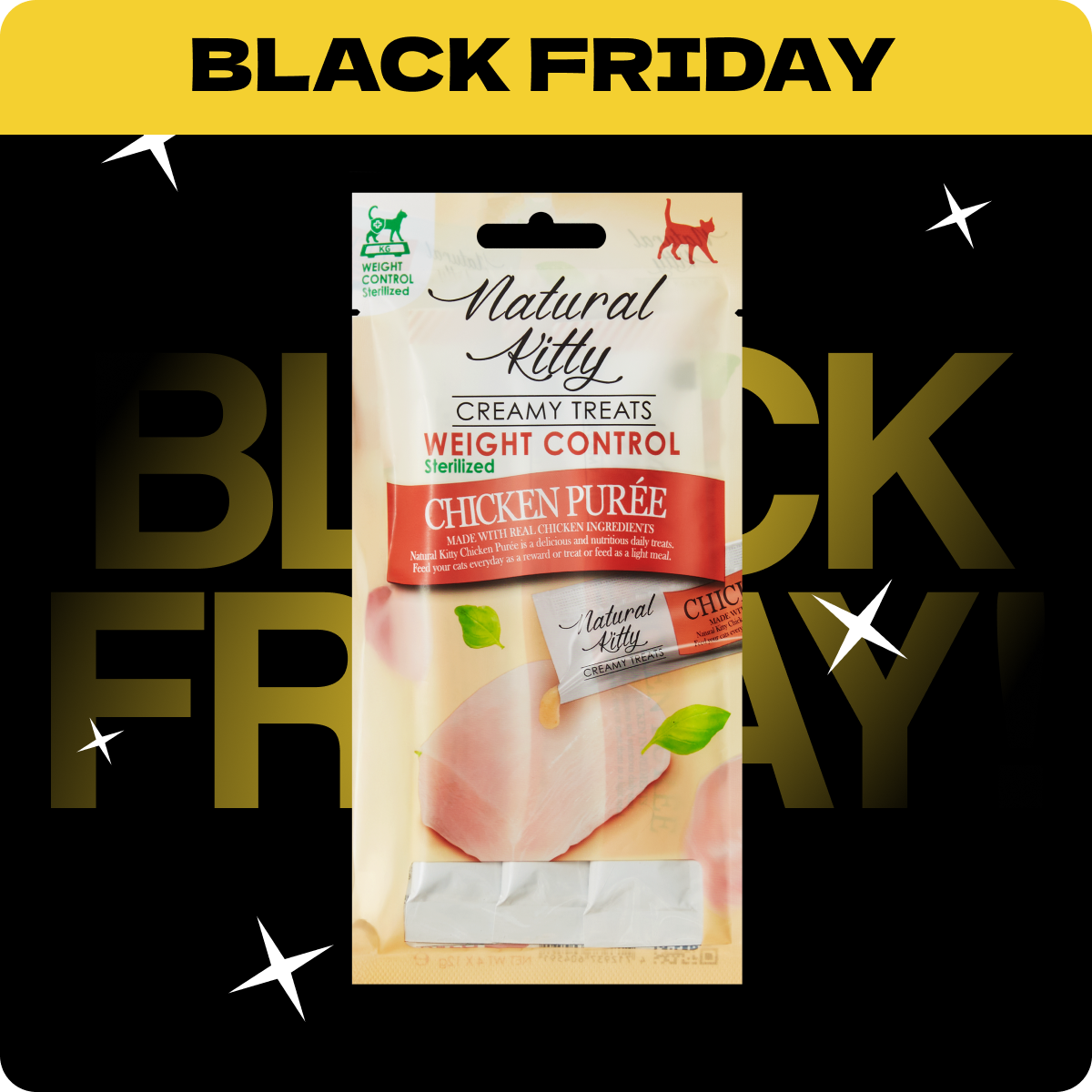 Natural Kitty Purée z kurczaka. Kontrola wagi (dla kotów sterylizowanych). Karma uzupełniająca | Rabat