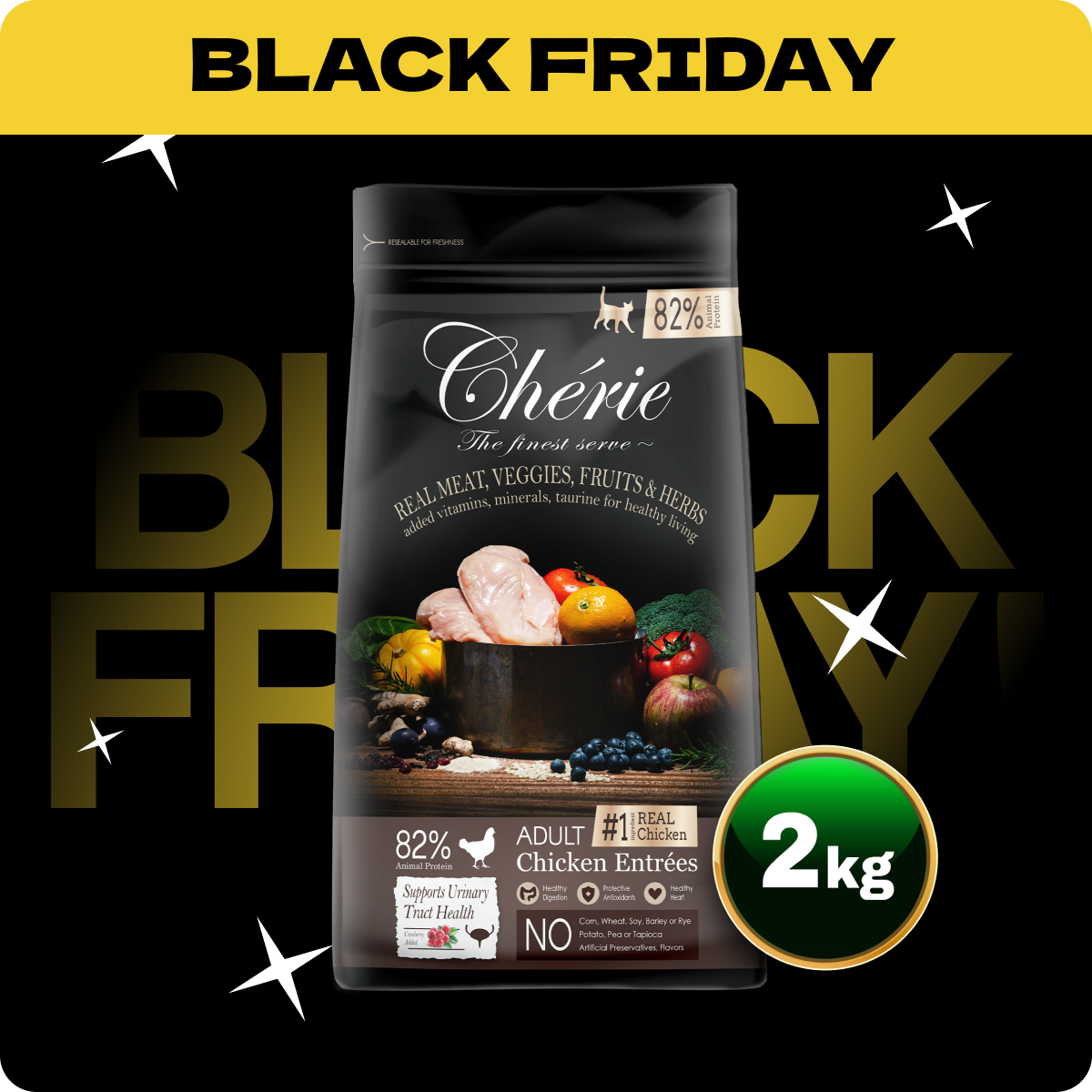 Chérie Sucha Karma Kurczak Entrées 2kg. | dla kotów sterylizowanych | Rabat