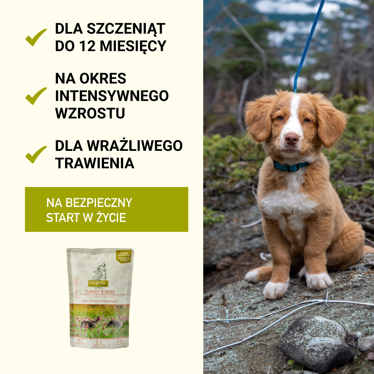 Isegrim Indyk + Wołowina ze Słodkimi Ziemniakami, Olejem z Łososia i Ziołami Gorskimi | Junior 410g