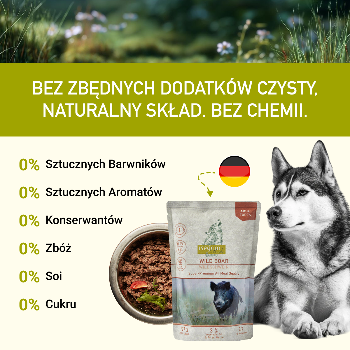 Isegrim Mieso z Dzika + Pasternak z Olejem lnianym i Ziołami leśnymi | Adult 410g